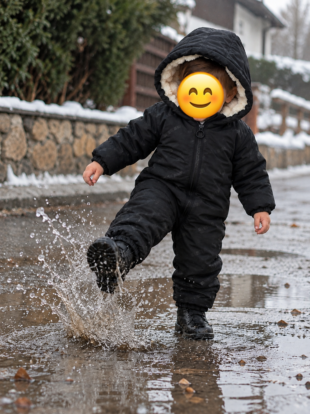 Çocuk su birikintisinde oynuyor